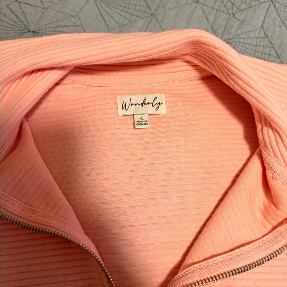 Wonderly Pink Quarter-Zip Ribbed Pullover Hoodie - Picture 4 of 4